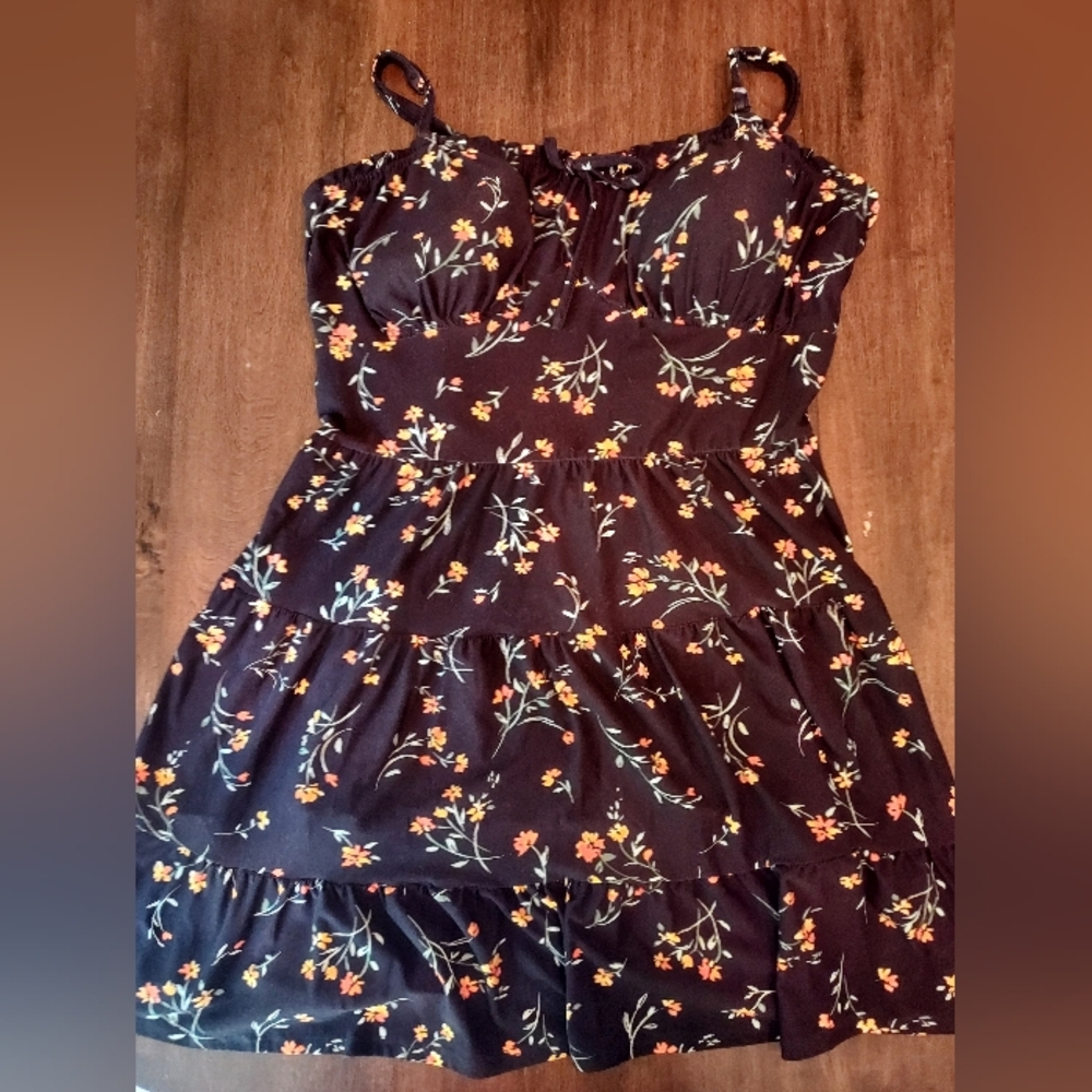 Floral Black Dress with Spaghetti Straps No Boundaries Size Xl